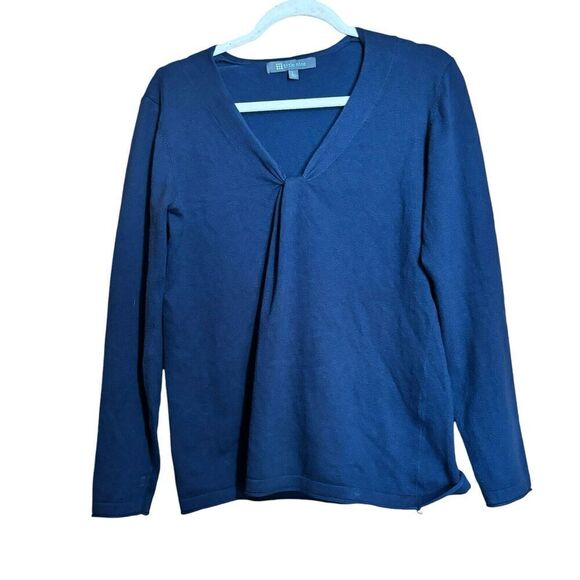 Title Nine Sweater Top Womens Large Blue Ruched V Neck Stretch Pullover - Picture 1 of 8